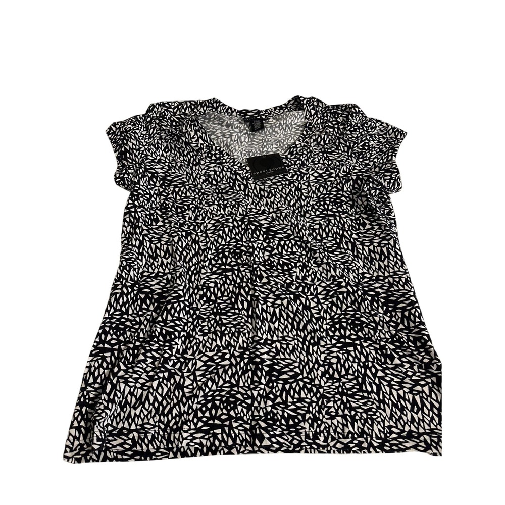 Apostrophe Womens XL Black White Abstract Print Stretch Knit Top NWT